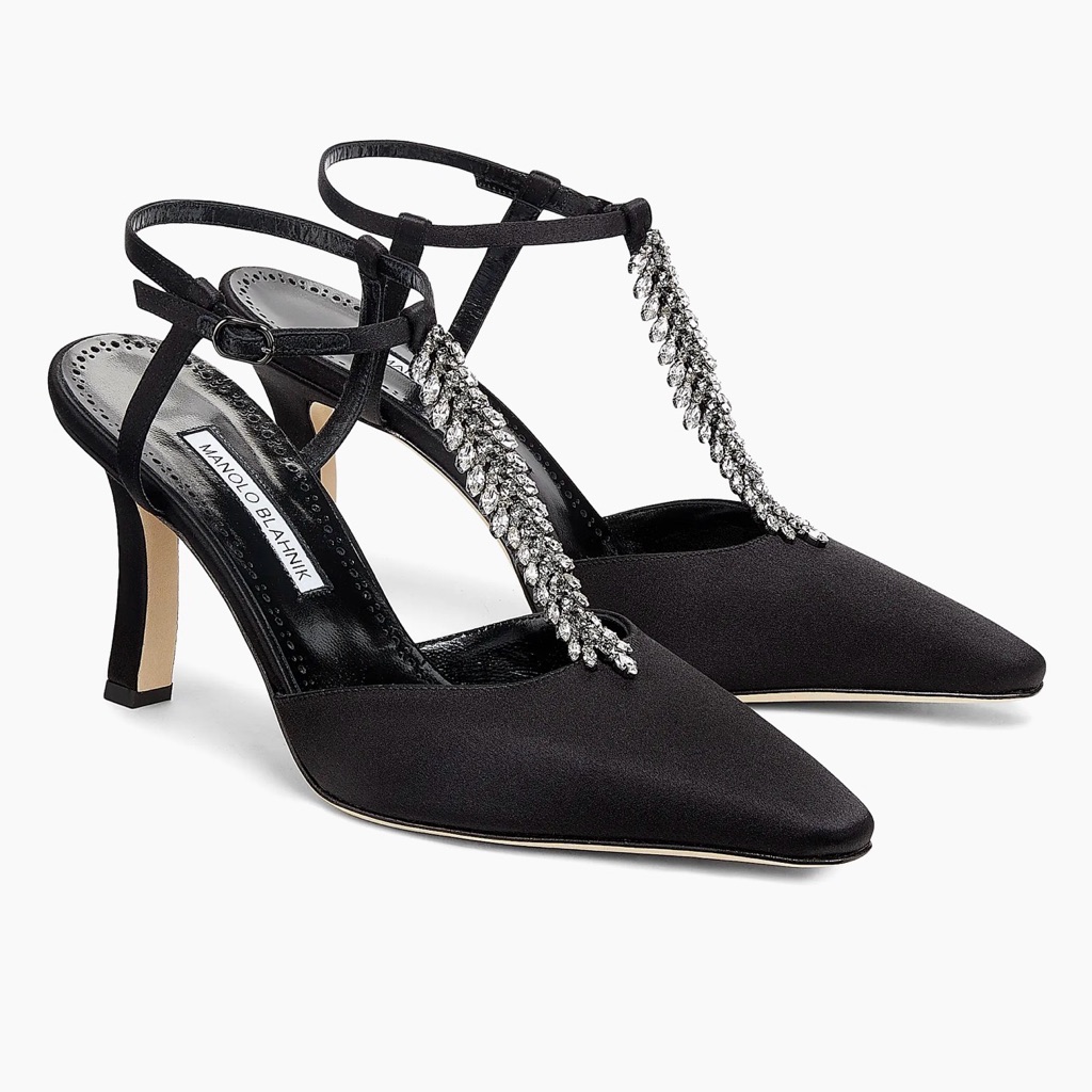 Manolo Blahnik Sufik Embellished Satin T-Strap Pumps